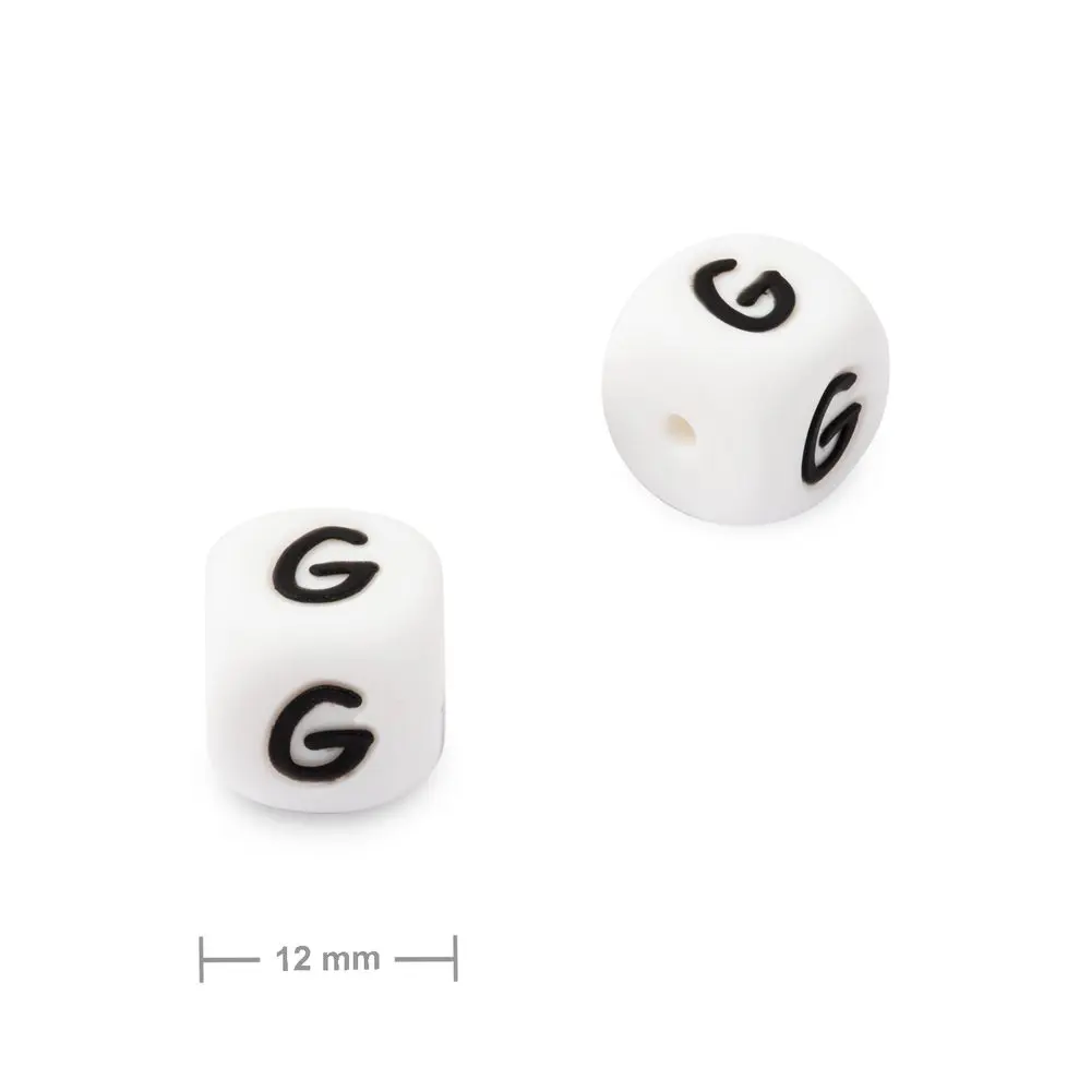 Silikonový korálek kostka 12 mm s písmenem G - 10 ks