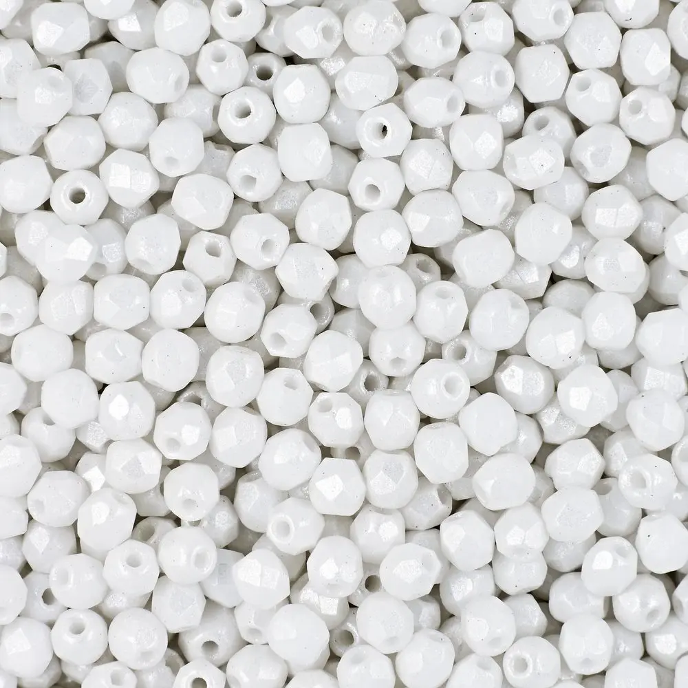 Manumi české broušené korálky 3 mm Pearl Shine White - 60 ks