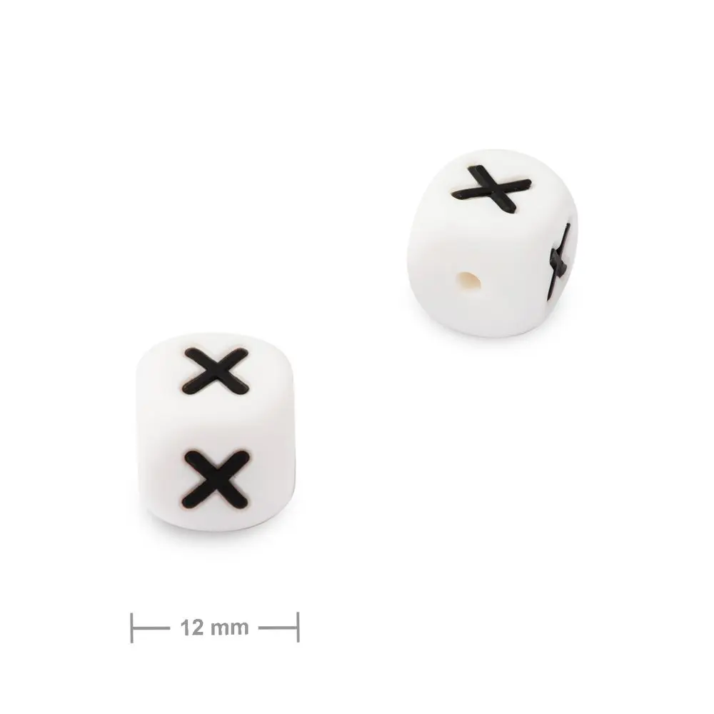 Silikonový korálek kostka 12 mm s písmenem X - 10 ks