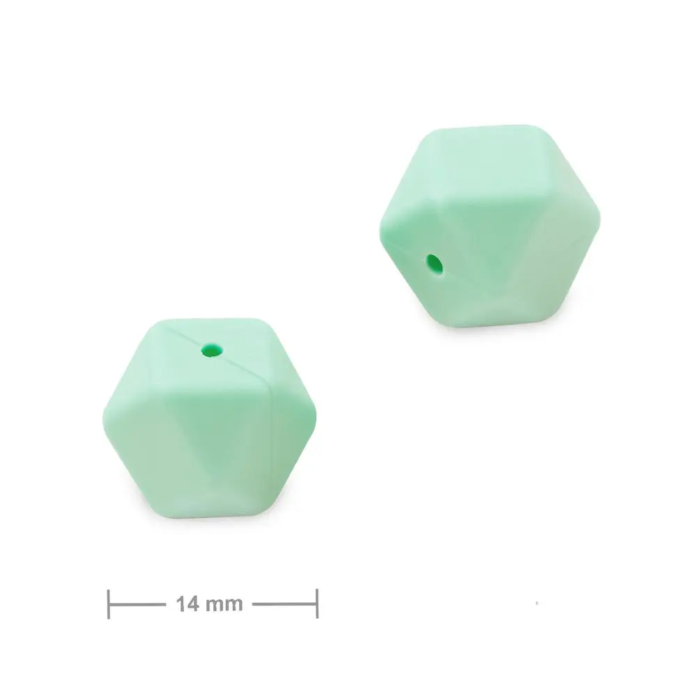 Silikonové korálky hexagon 14 mm Mint Green - 3 ks
