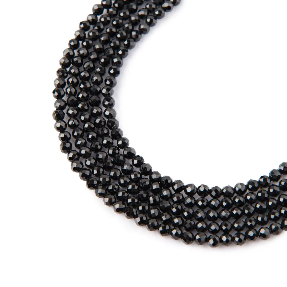 Korálky z minerálu Černý spinel 2 mm broušené - 18 cm