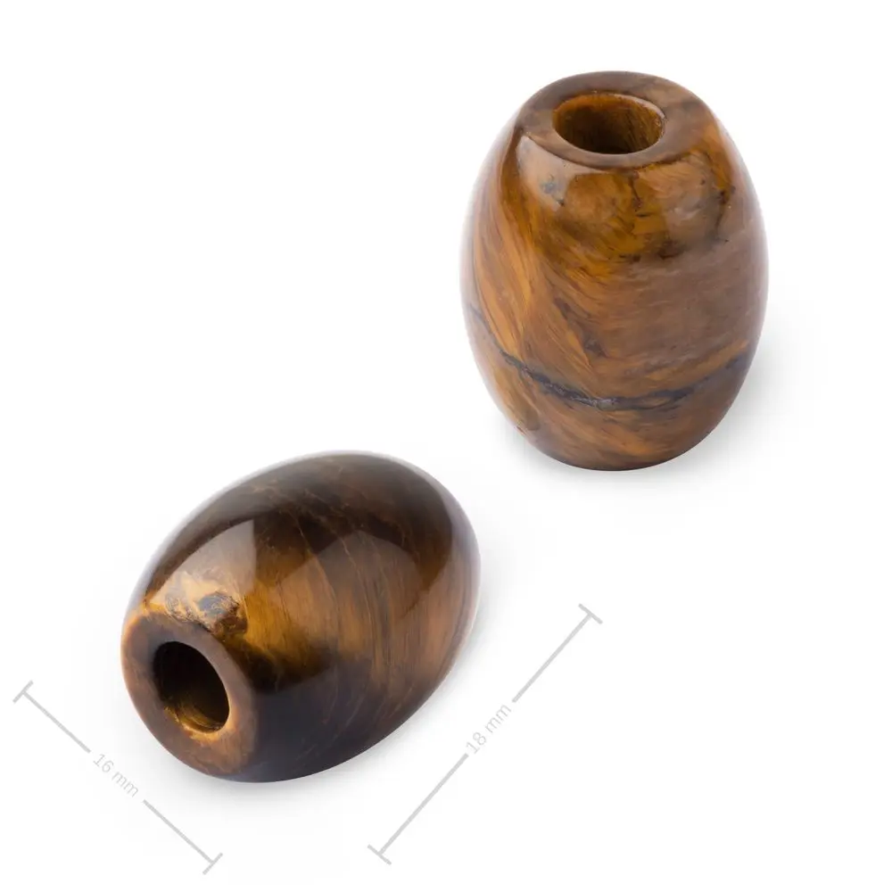 Korálek soudek z minerálu Tygří oko s velkým průtahem pro Macramé 18x16 mm - 5 ks