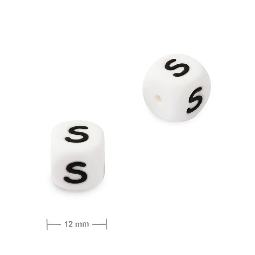 Silikonový korálek kostka 12 mm s písmenem S - 1 ks