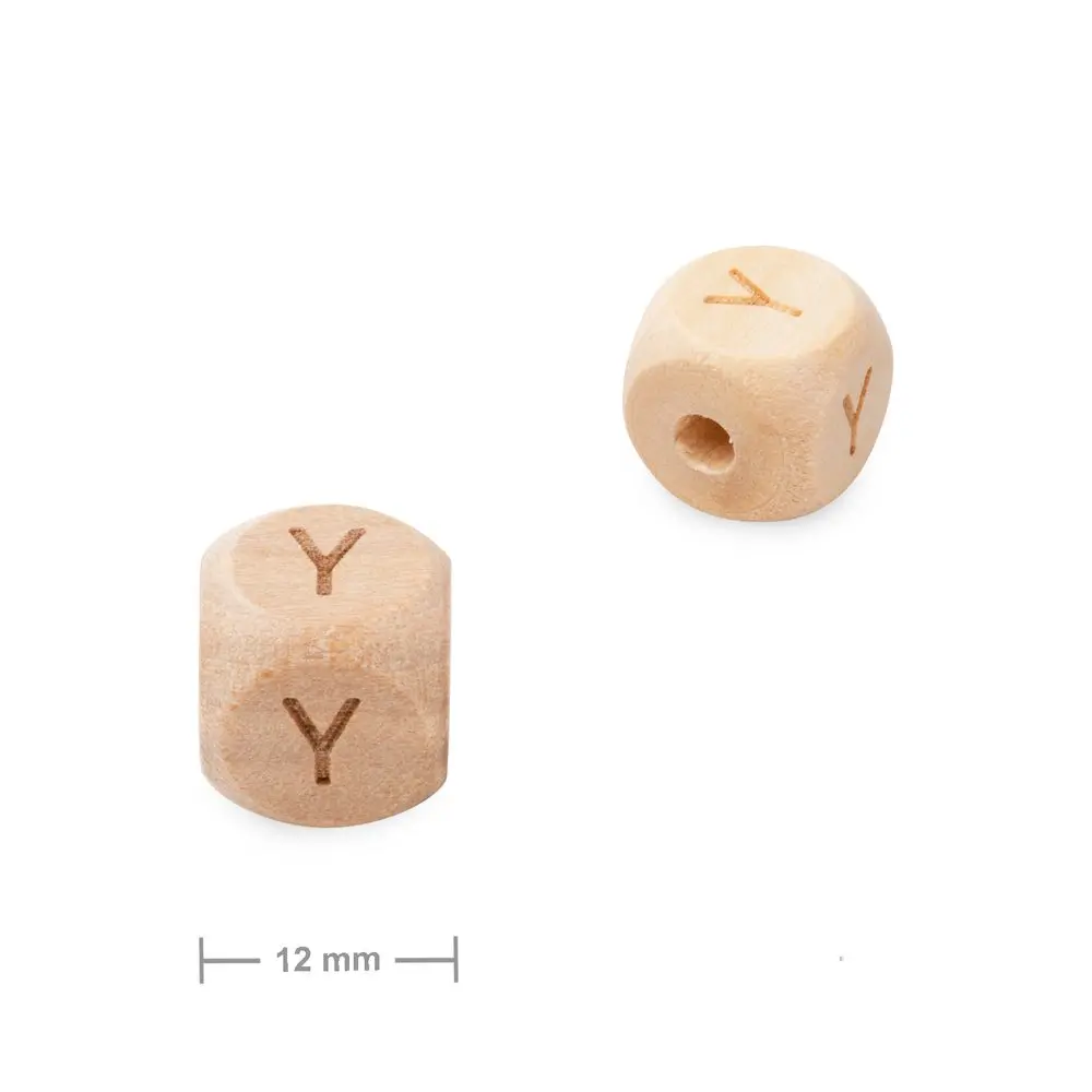 Dřevěný korálek kostka 12 mm s písmenem Y - 10 ks