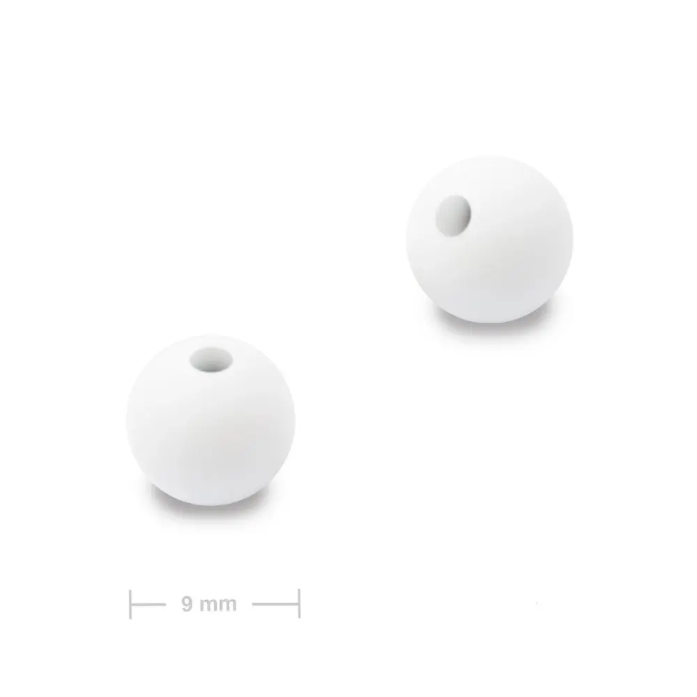 Silikonové kulaté korálky 9 mm Snow White - 6 ks