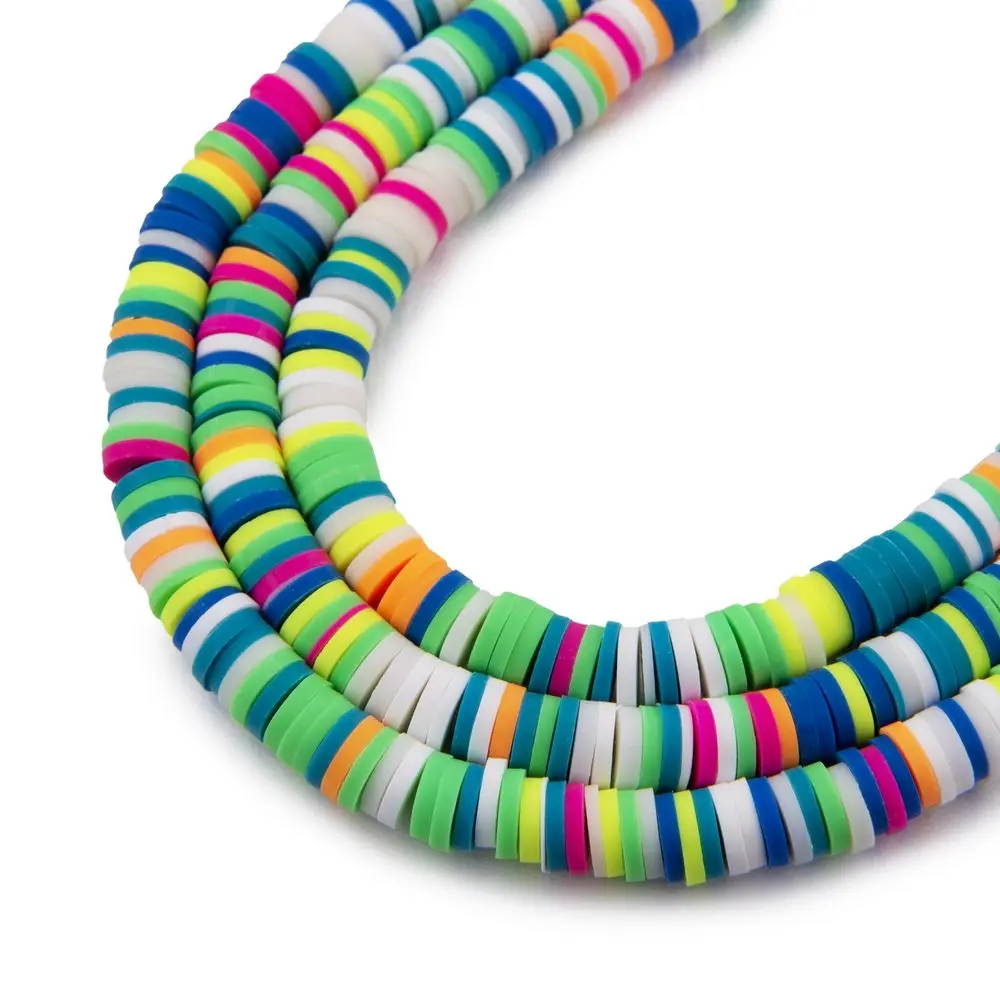 Heishi polymerové korálky na 40cm šňůrce neonové - 1 ks