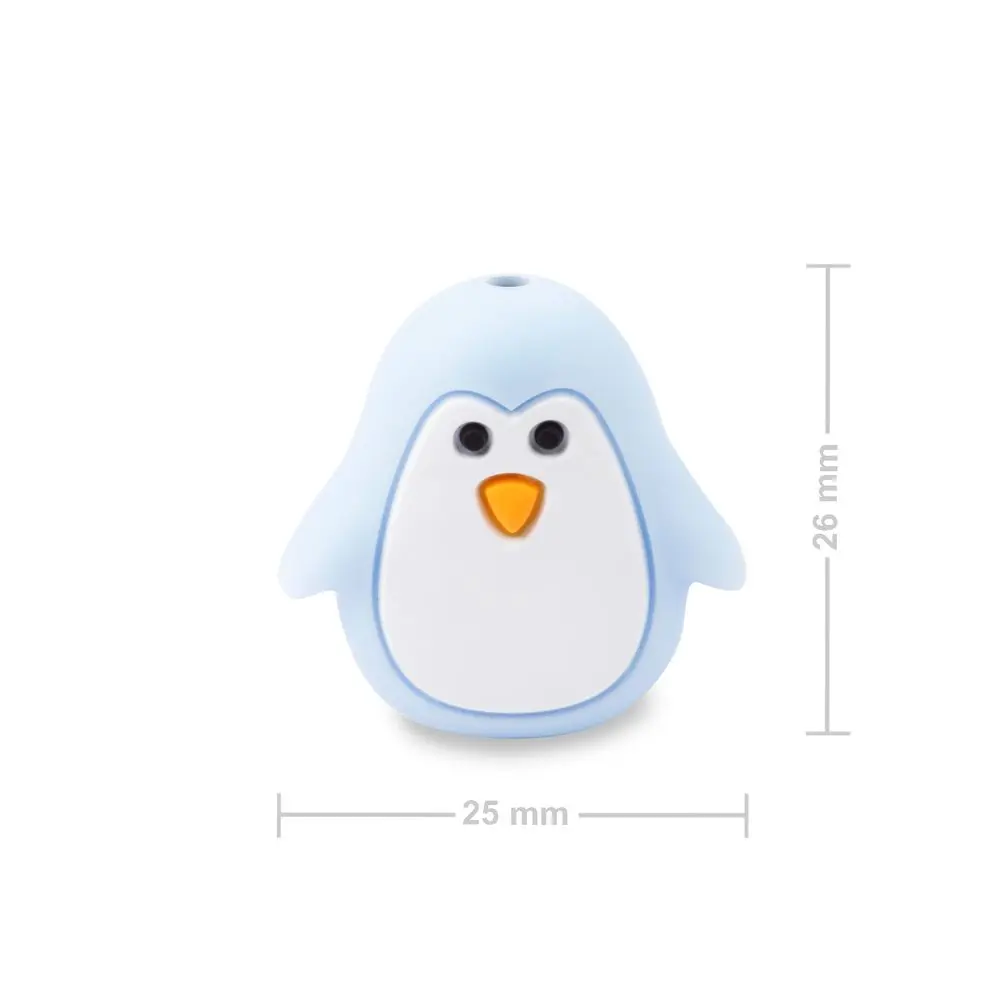 Silikonový korálek tučňák Pastel Blue - 1 ks