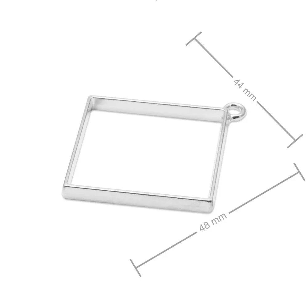 Rámeček na odlévání křišťálové pryskyřice čtverec 48x44 mm v barvě stříbra - 10 ks
