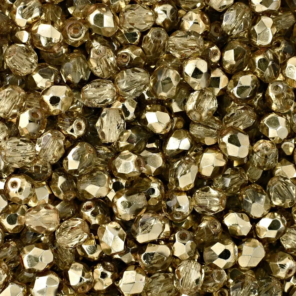 Manumi české broušené korálky 4 mm Coated Crystal Gold Topaz -