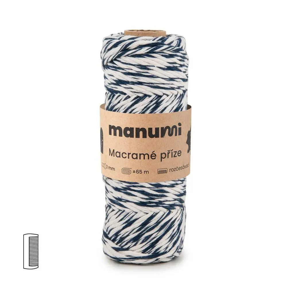 Manumi Macramé příze stáčená 3mm natural-tmavě modrá -