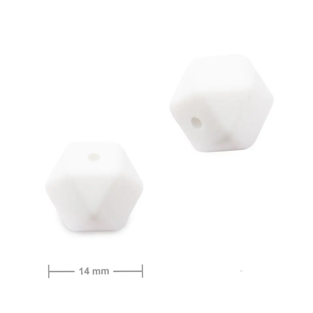 Silikonové korálky hexagon 14 mm Snow White - 15 ks