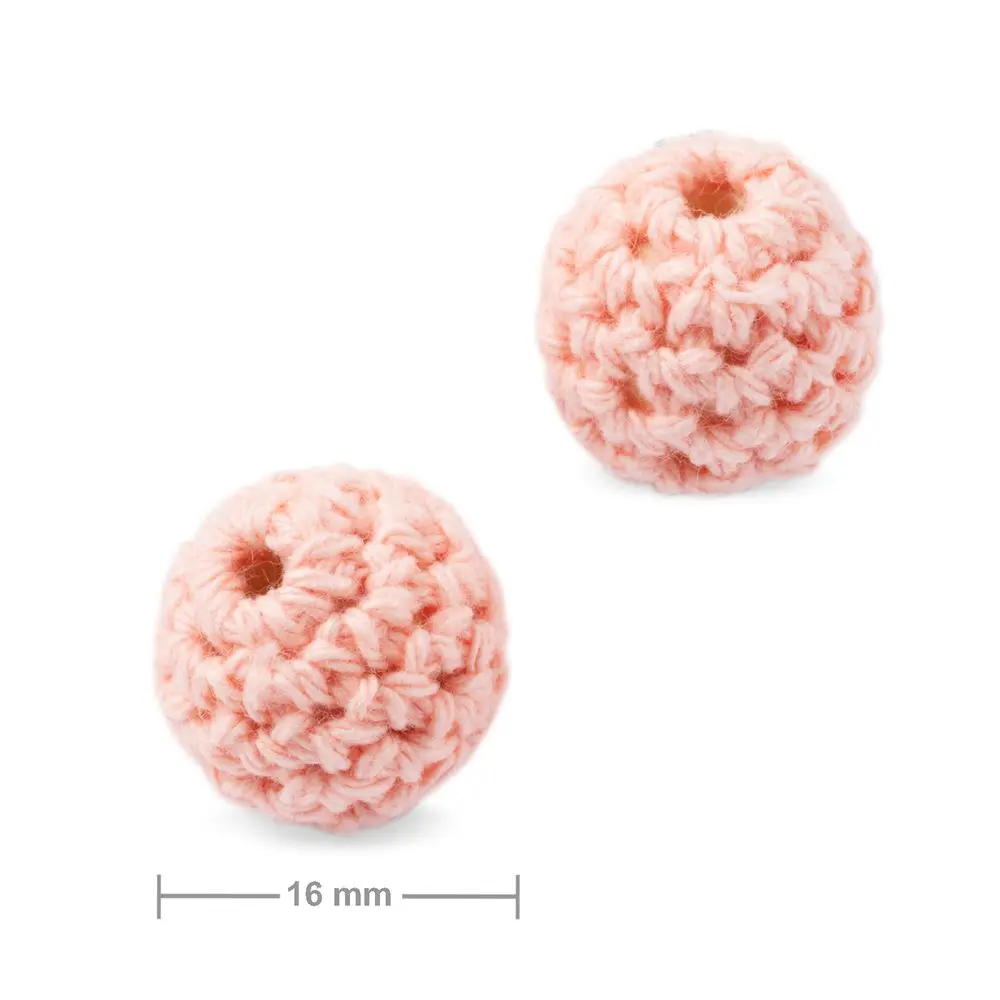 Háčkované korálky kulaté 16 mm Peach Pink - 2 ks