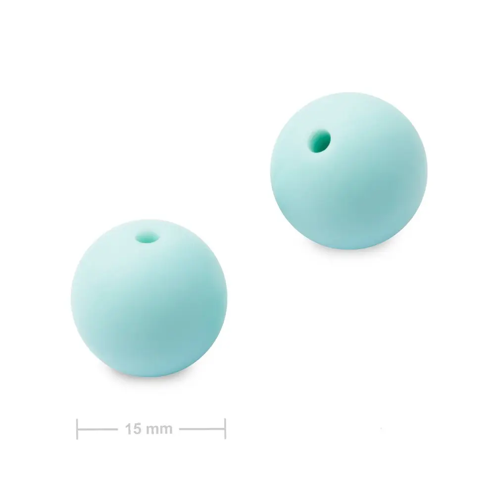 Silikonové kulaté korálky 15 mm Baby Blue - 15 ks