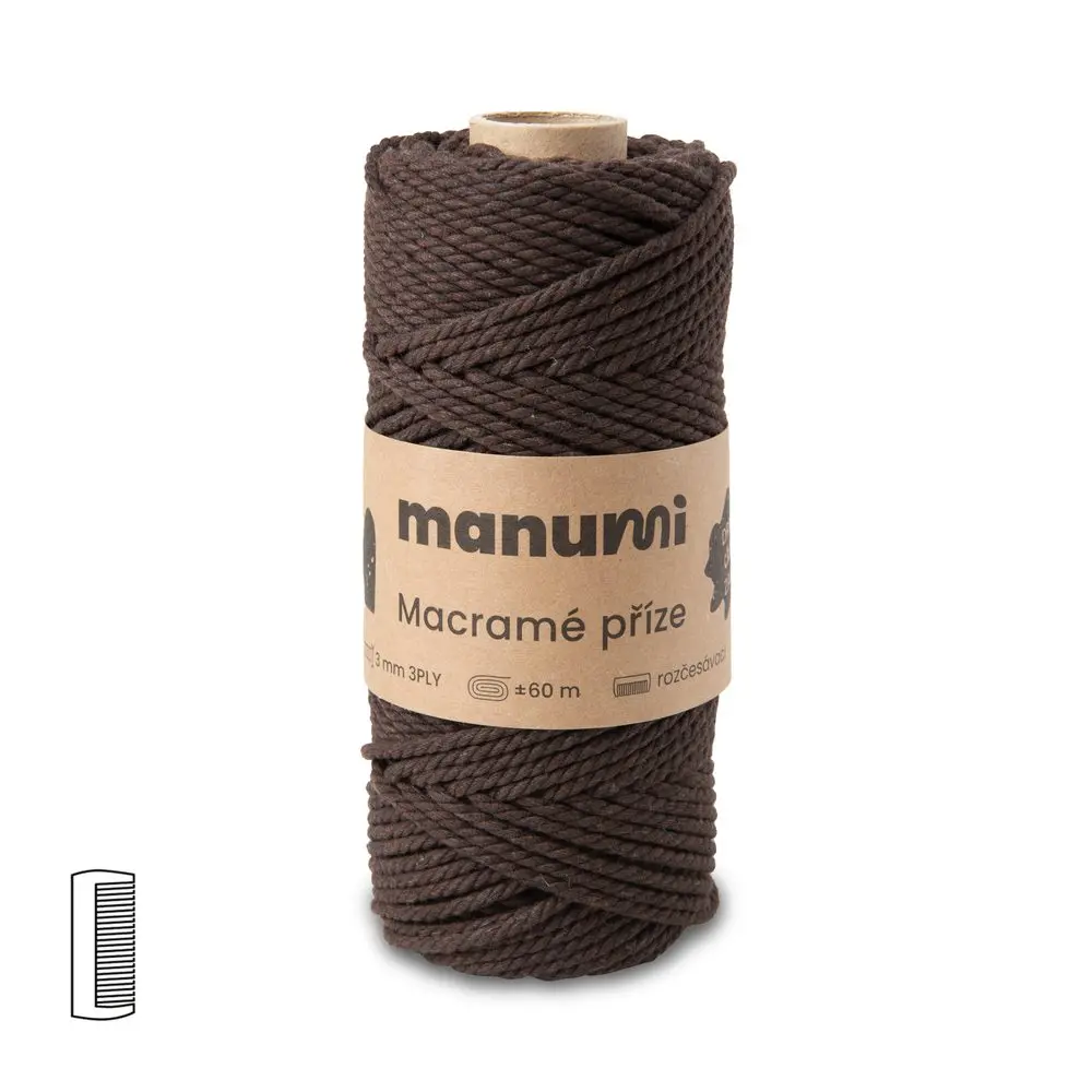 Manumi Macramé příze stáčená 3PLY 3mm čokoládová -