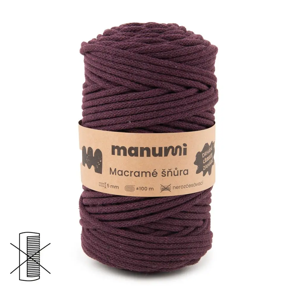 Manumi Macramé šňůra 5mm burgundy - 3 ks
