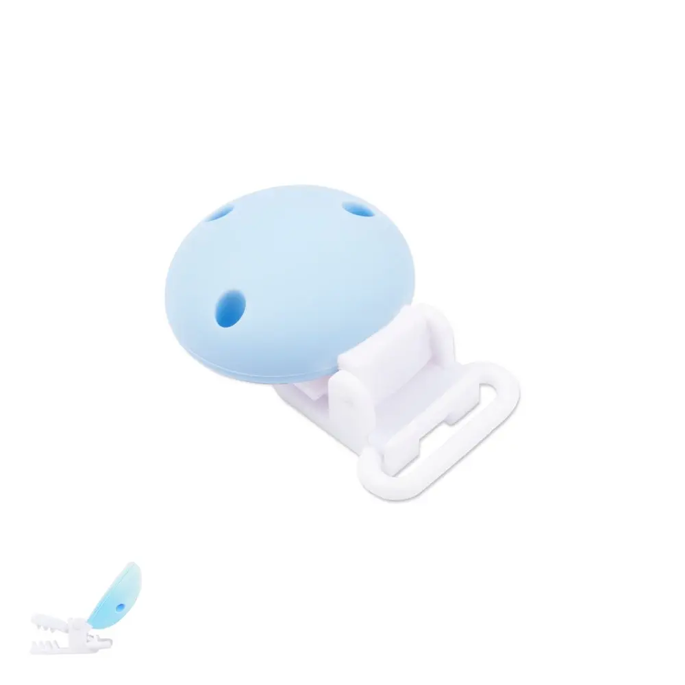 Silikonový klip na dudlík 33,5 mm s plastovou sponou Pastel Blue - 5 ks
