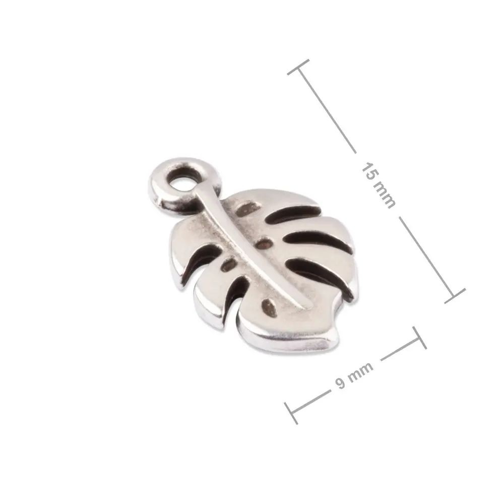 Manumi přívěsek Monstera list 15x9 mm postříbřený - 1 ks