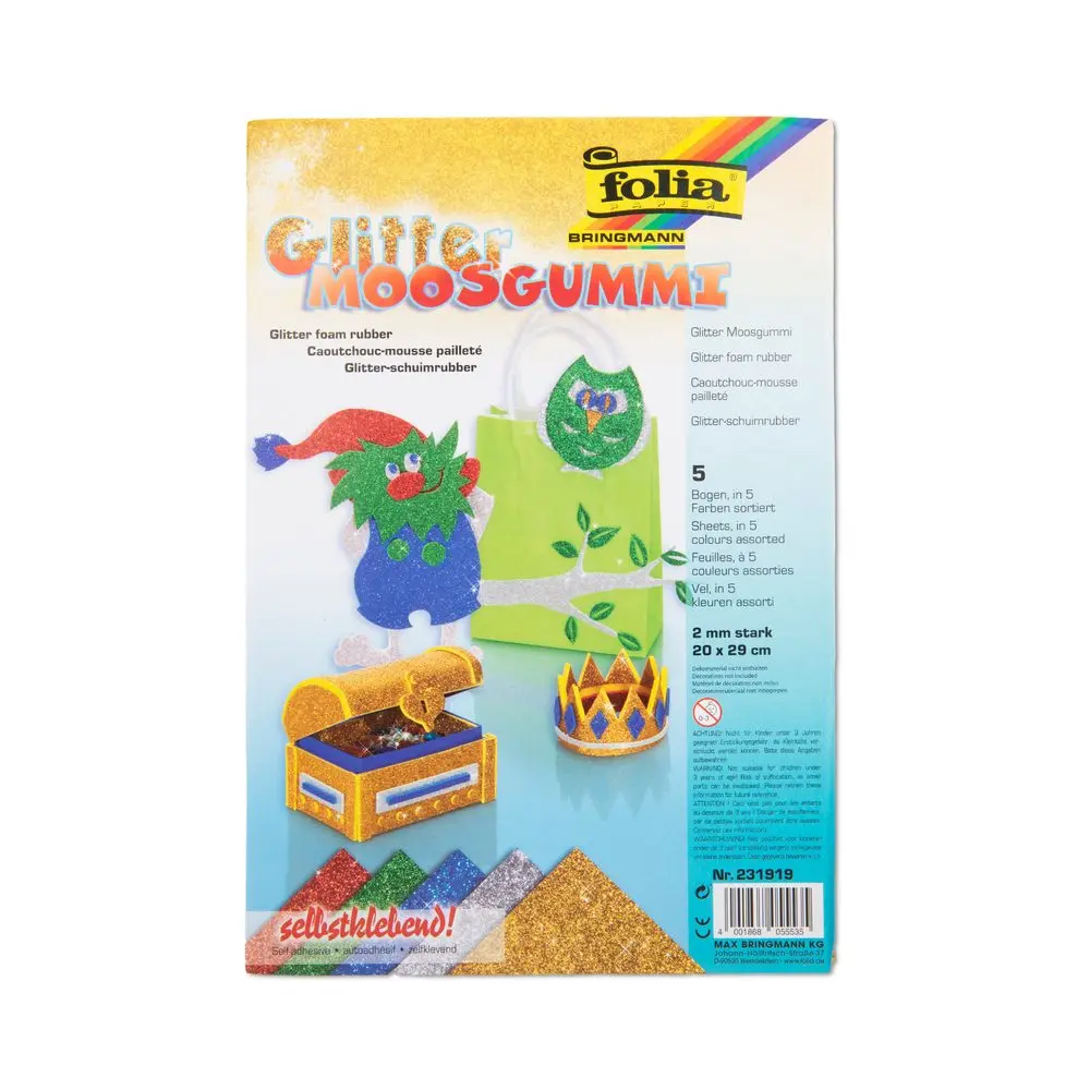 Moosgummi pěnová guma samolepící 5 listů gliter BASIC -