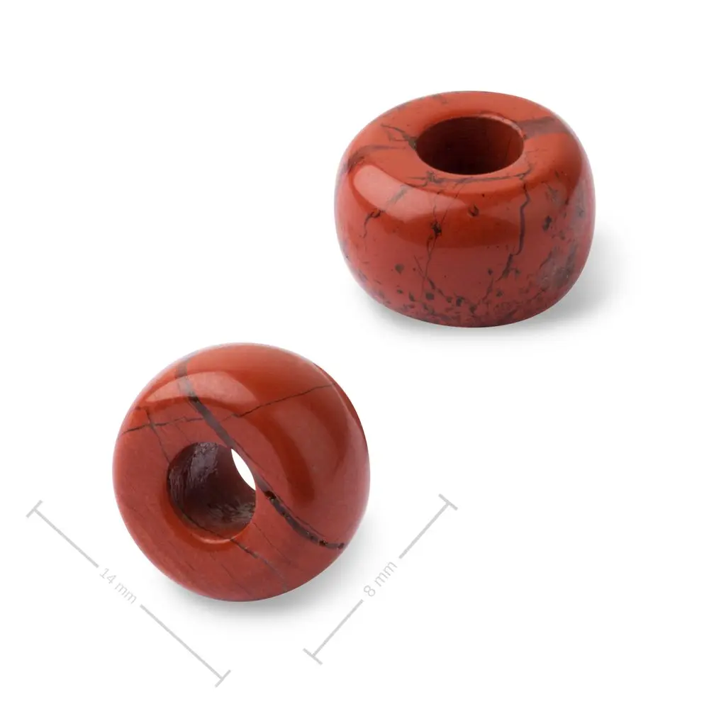Korálek rondelka z minerálu Červený Jaspis s velkým průtahem pro Macramé 14x8 mm - 5 ks