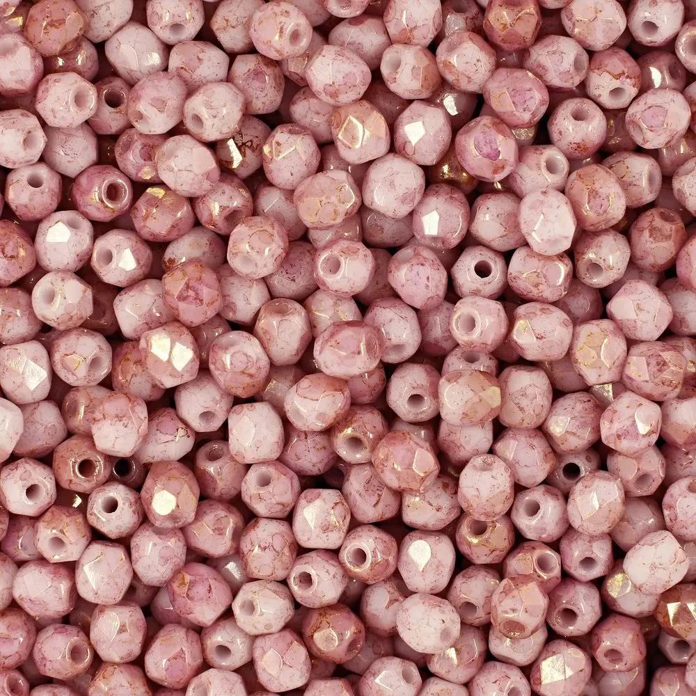Manumi české broušené korálky 3 mm Opaque White Topaz Pink Luster -