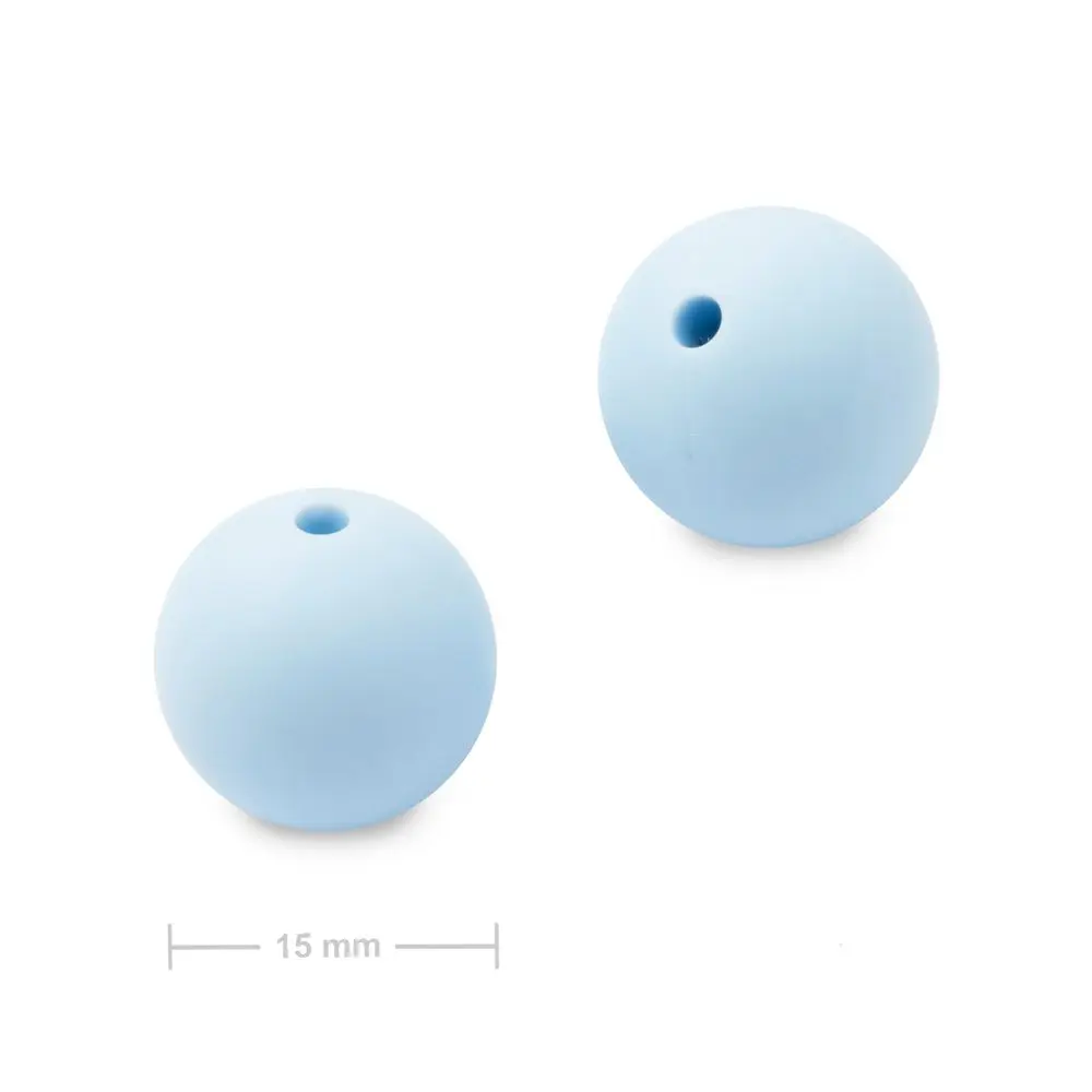 Silikonové kulaté korálky 15 mm Pastel Blue - 15 ks