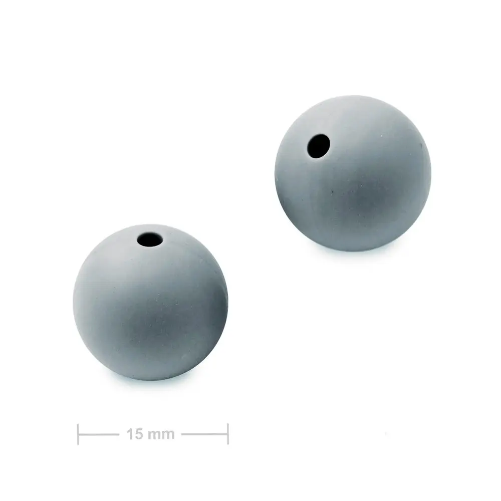 Silikonové kulaté korálky 15 mm Dim Grey - 15 ks