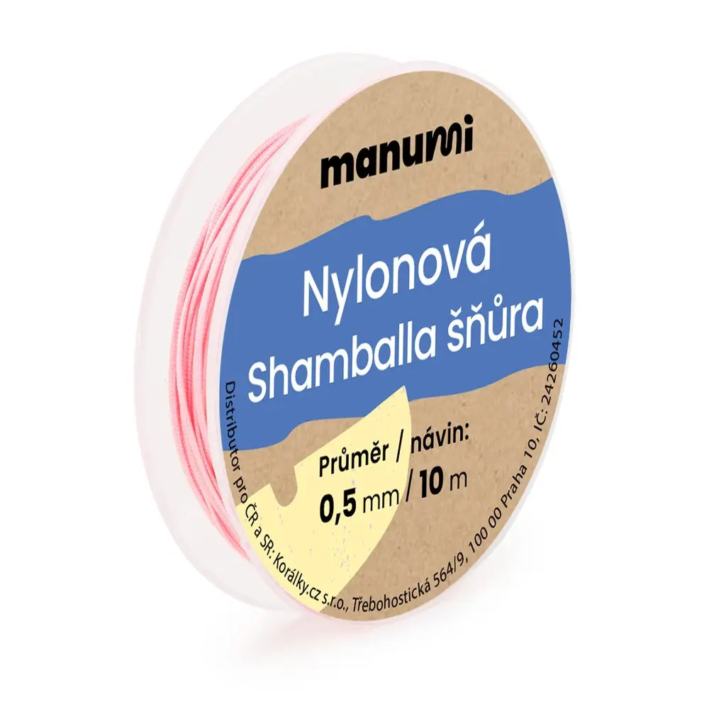 Manumi Nylonová šňůrka na Shamballa náramky 0,5 mm/10m světle růžová č. 2 - 5 ks