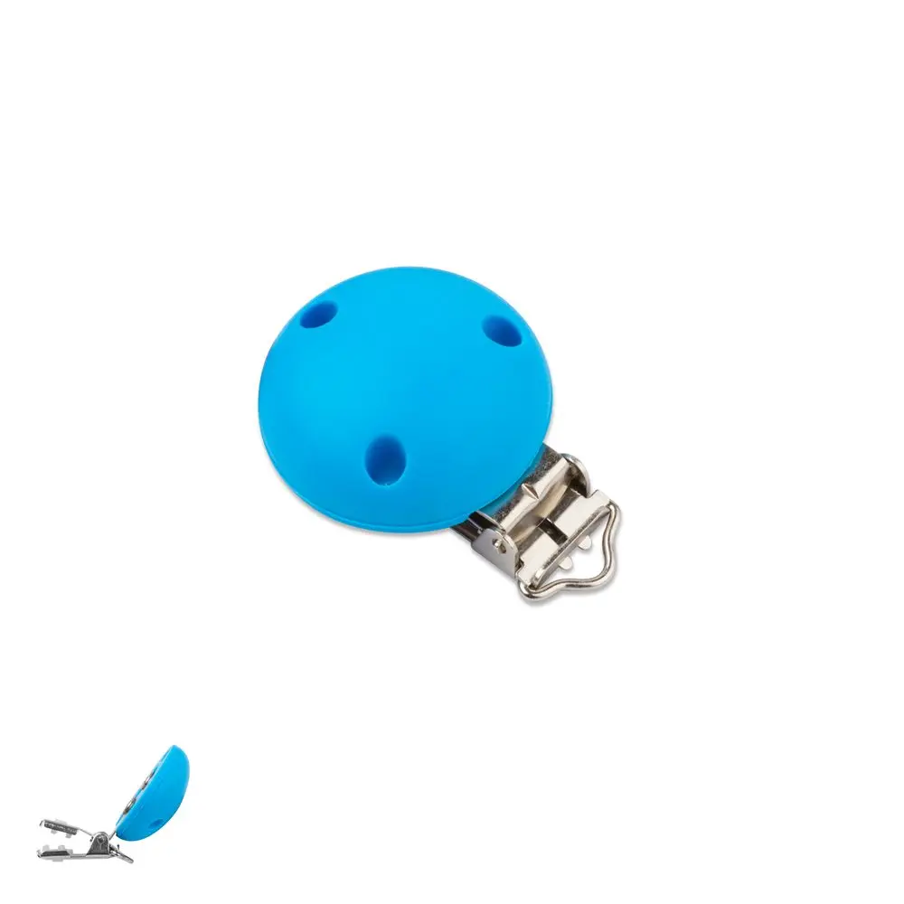 Silikonový klip na dudlík 34 mm s kovovou sponou Sky Blue -