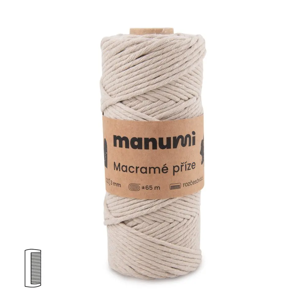Manumi Macramé příze stáčená 3mm písková - 3 ks