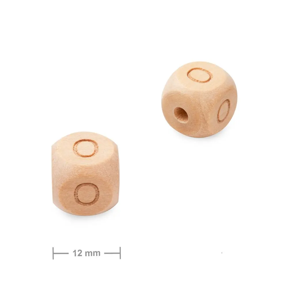 Dřevěný korálek kostka 12 mm s písmenem O - 1 ks