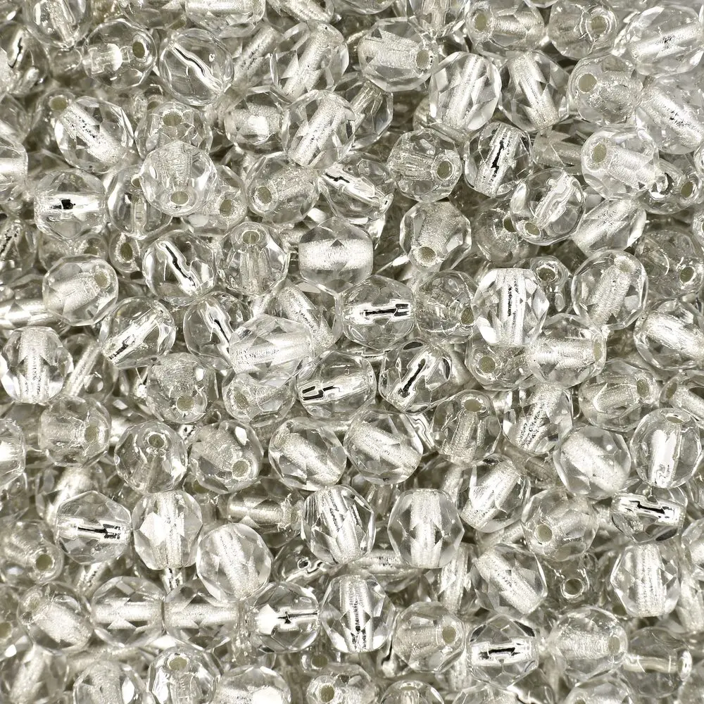Manumi české broušené korálky 4 mm Crystal Silver Lined - 225 ks