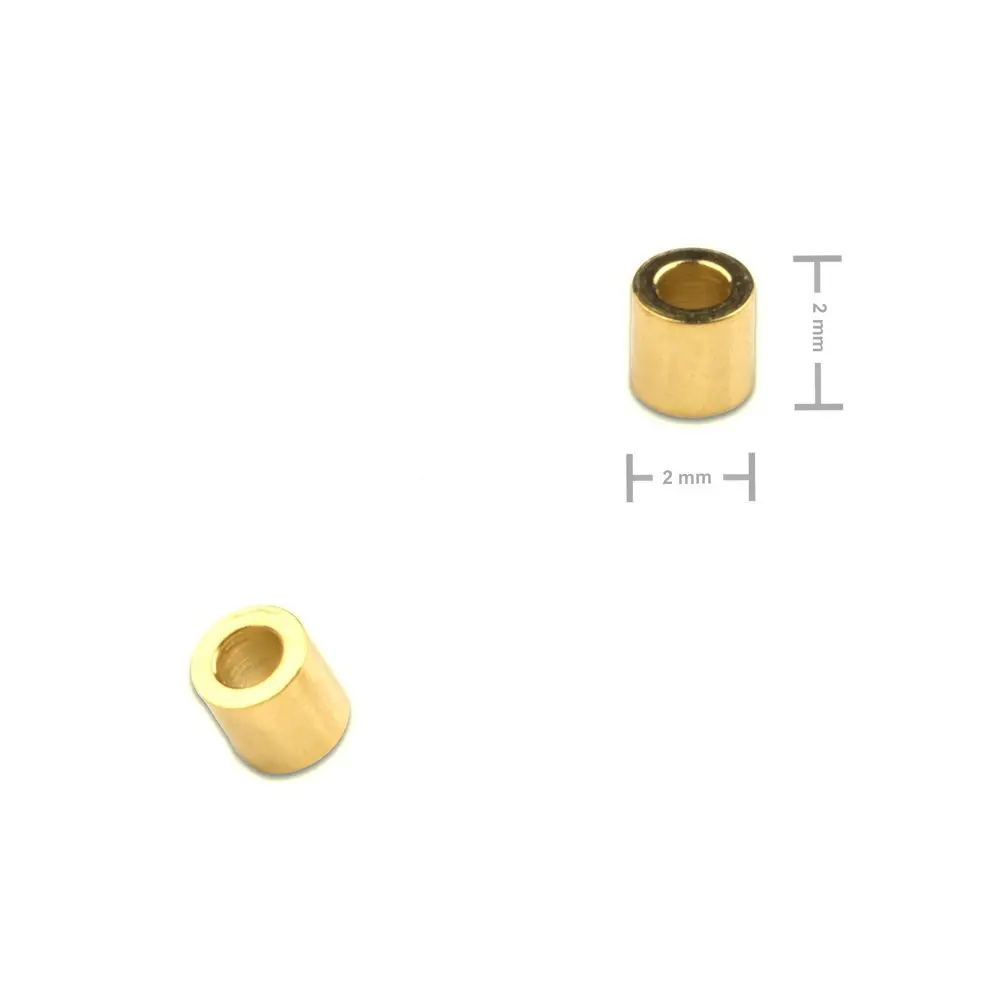 Korálek z chirurgické oceli trubička 2 x 2 mm v barvě zlata - 12 ks