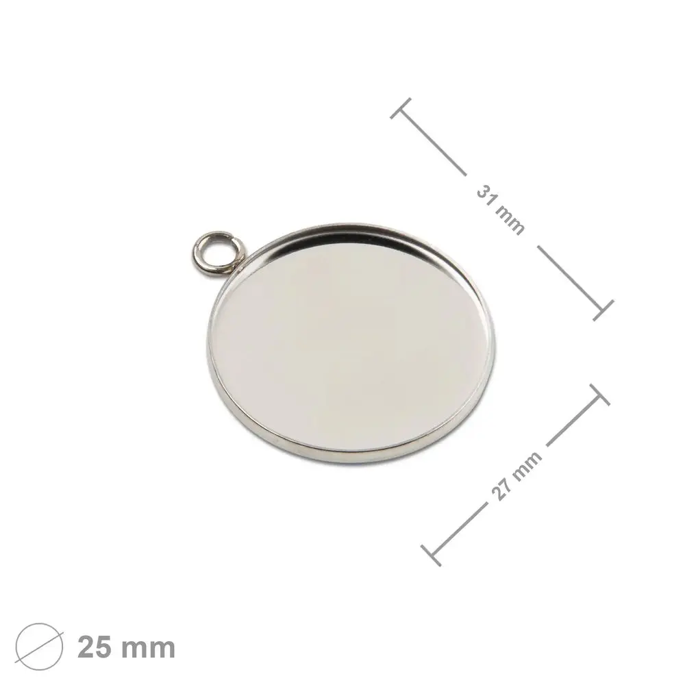 Bižuterní lůžko na přívěsek kulaté 25 mm z chirurgické oceli - 30 ks