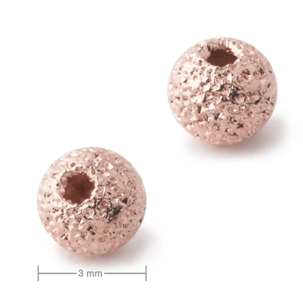 Kovový korálek stardust 3 mm v barvě rose gold - 12 ks