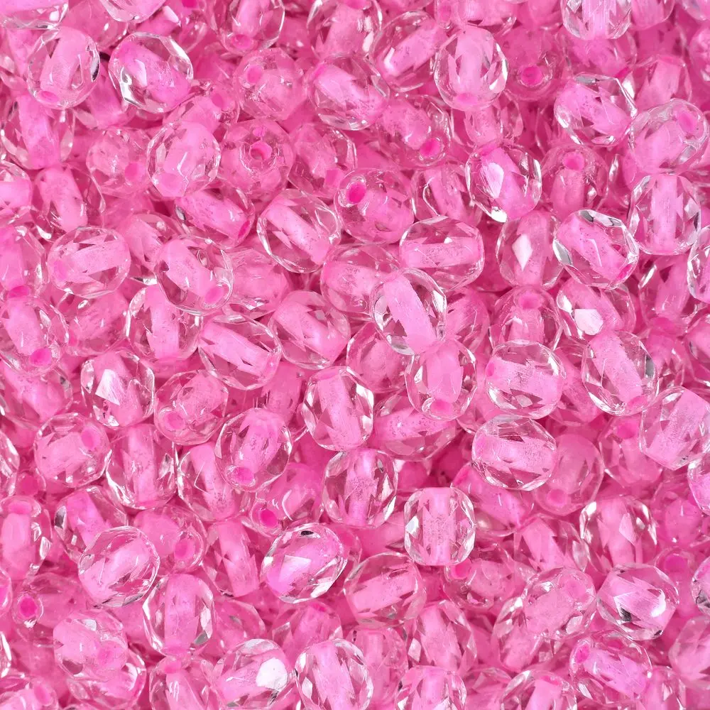 Manumi české broušené korálky 4 mm Crystal Pink Lined - 45 ks