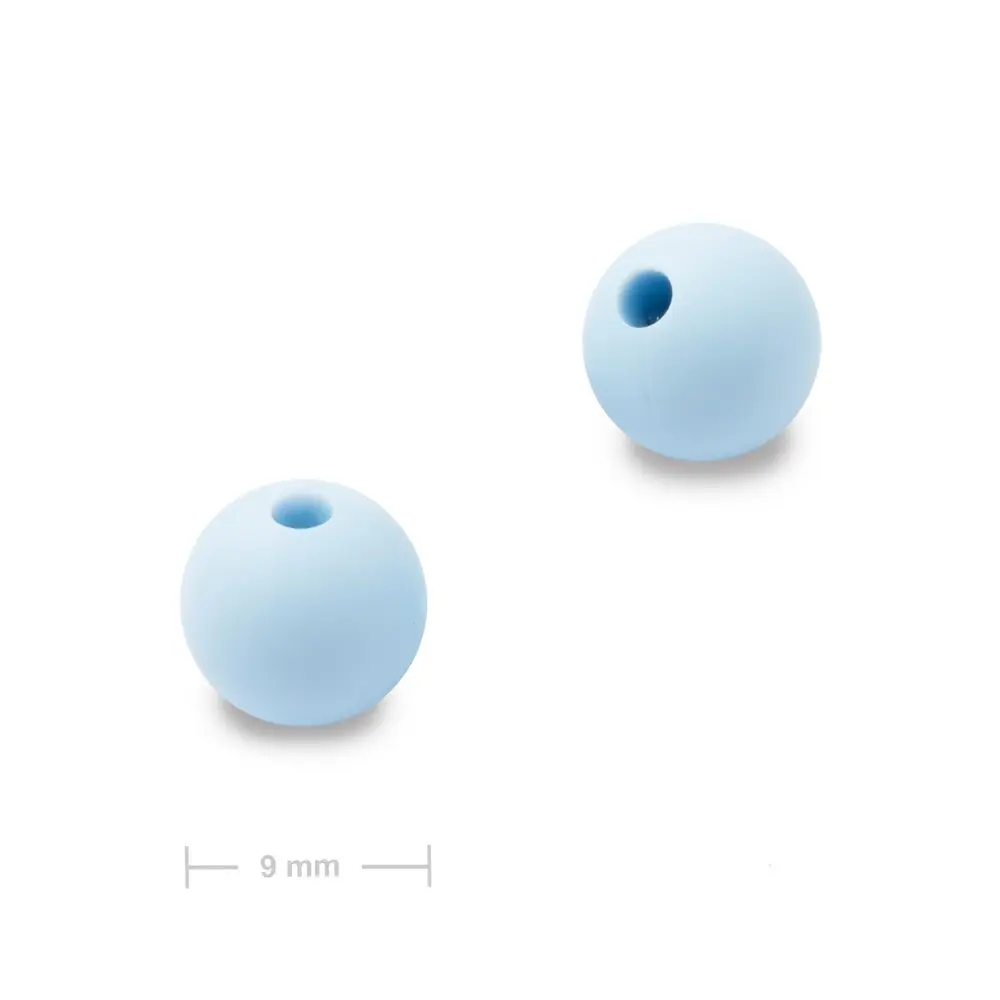 Silikonové kulaté korálky 9 mm Pastel Blue - 6 ks