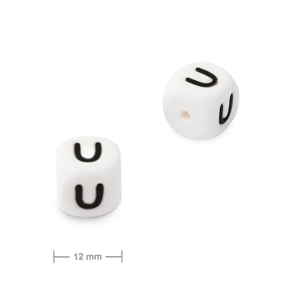 Silikonový korálek kostka 12 mm s písmenem U - 10 ks