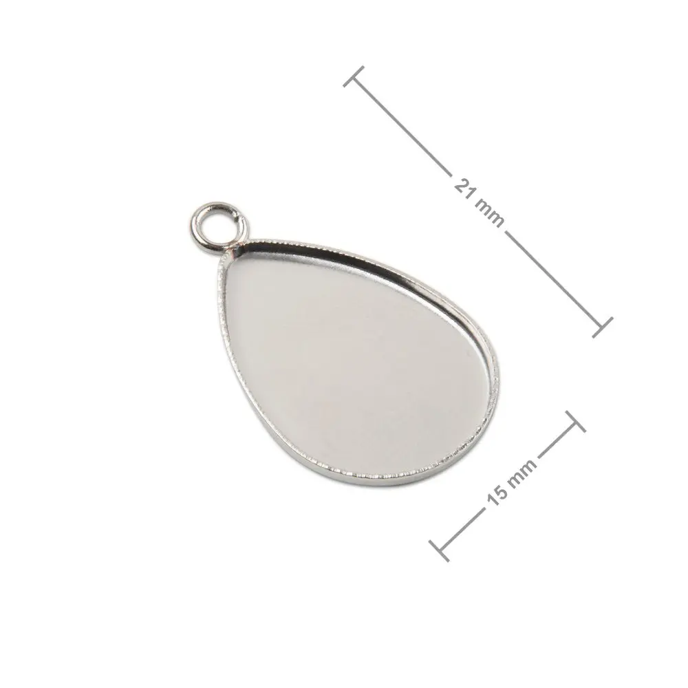 Bižuterní lůžko na přívěsek kapka 21 x 15 mm z chirurgické oceli - 2 ks