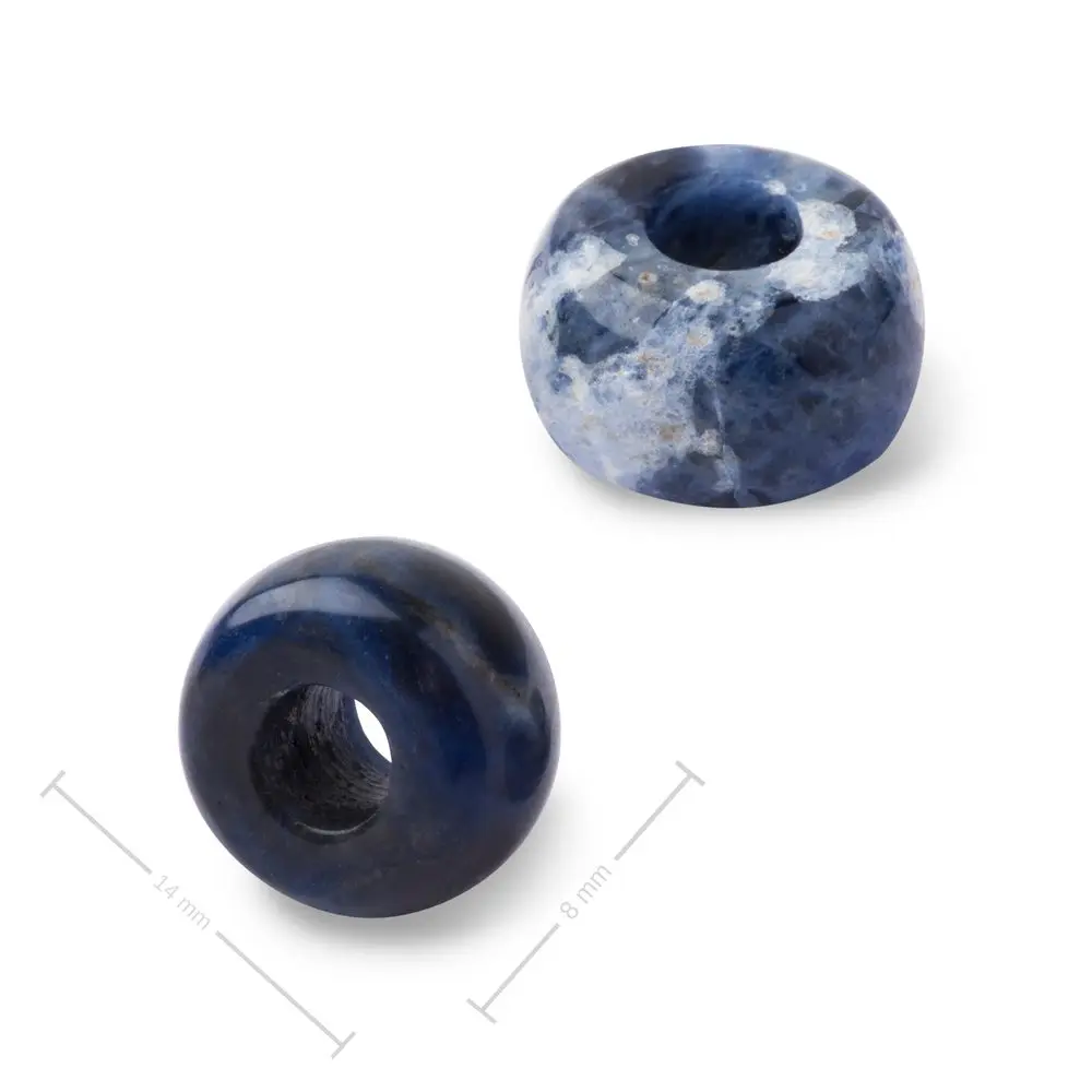 Korálek rondelka z minerálu Sodalit s velkým průtahem pro Macramé 14x8 mm - 5 ks
