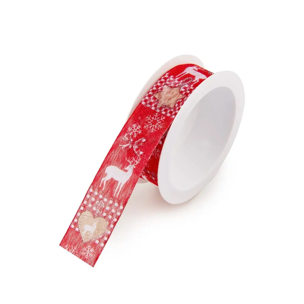 Dárková taftová stuha červená se soby 25mm/3m - 5 ks - 5 ks