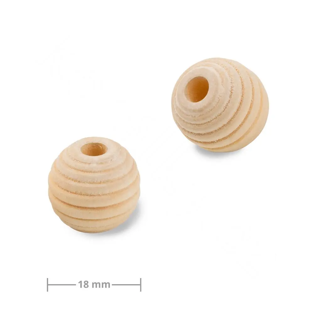 Dřevěné vroubkované korálky s velkým průtahem pro Macramé 18 mm - 12 ks