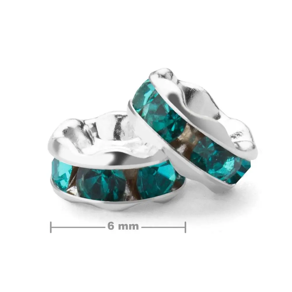 Manumi štrasová rondelka 6 mm stříbrná Blue Zircon - 4 ks