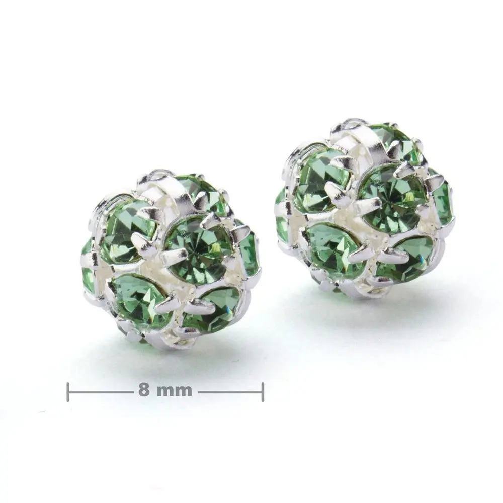 Manumi štrasová kulička 8 mm stříbrná Peridot - 10 ks