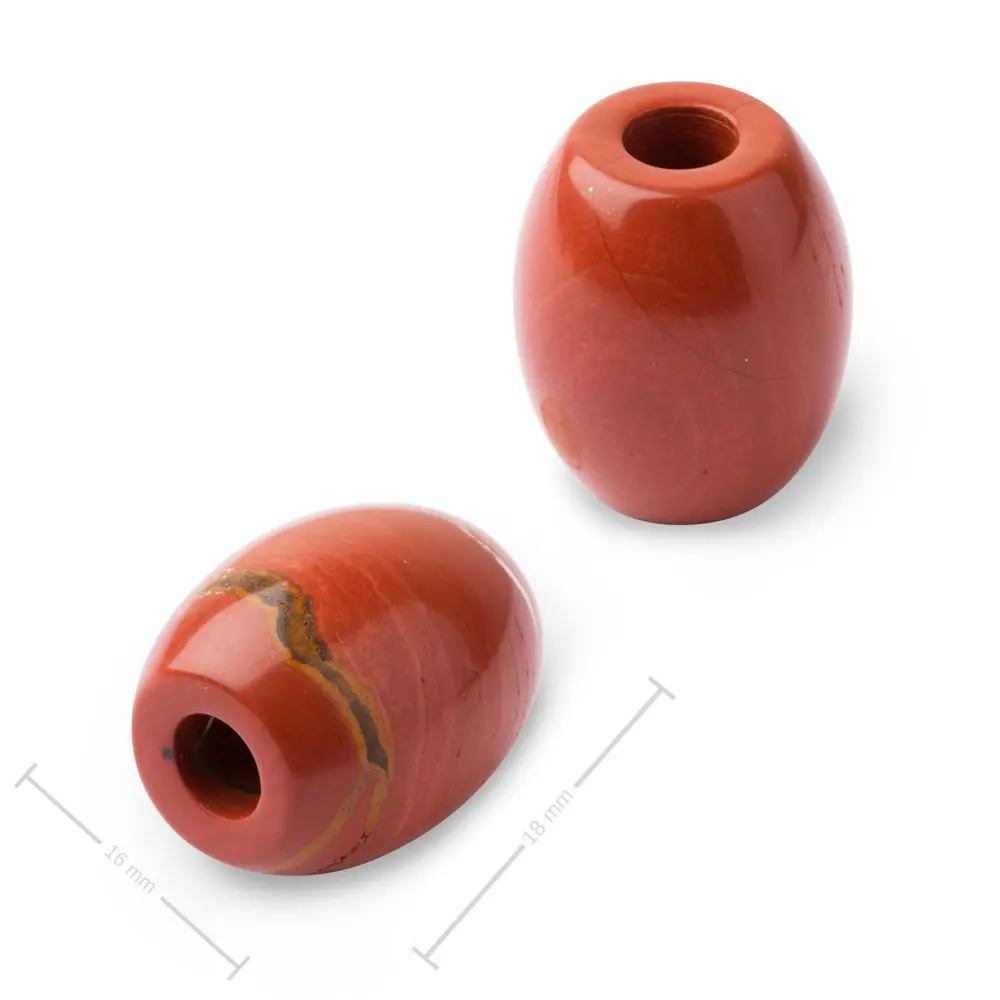 Korálek soudek z minerálu Červený Jaspis s velkým průtahem pro Macramé 18x16 mm - 1 ks