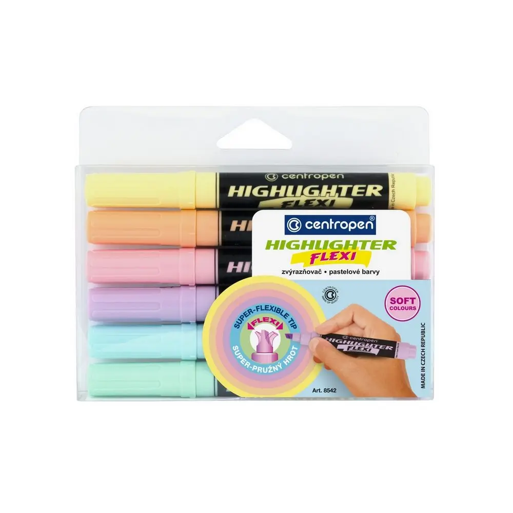 Zvýrazňovač Centropen HIGHLIGHTER FLEXI SOFT 8542 - pastelová sada 6ks