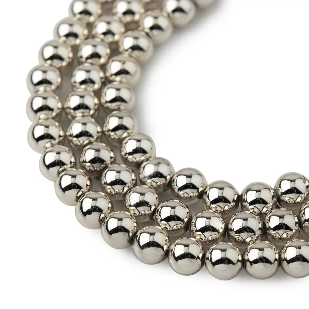 Manumi akrylové metalické perle 6 mm v barvě stříbra - 30 ks