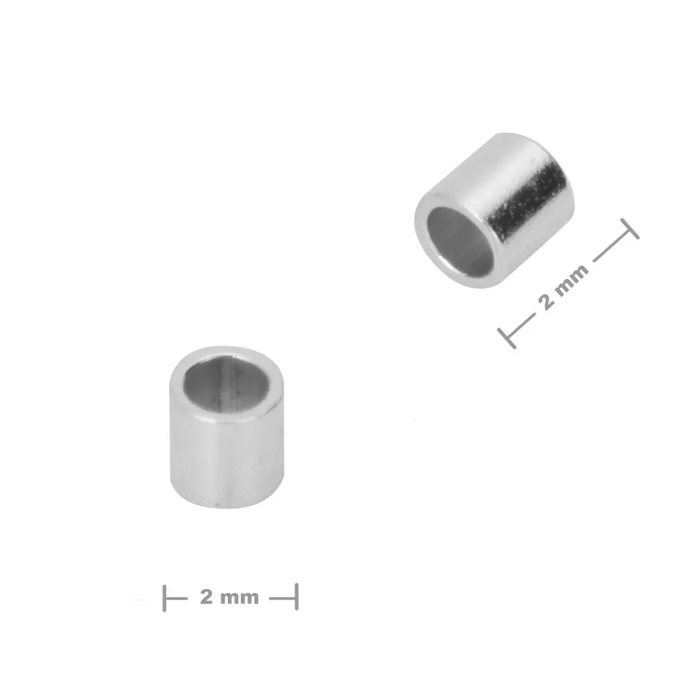 Rokajlové korálky - Stříbrný zamačkávací rokajl trubička 2 x 2 mm -
