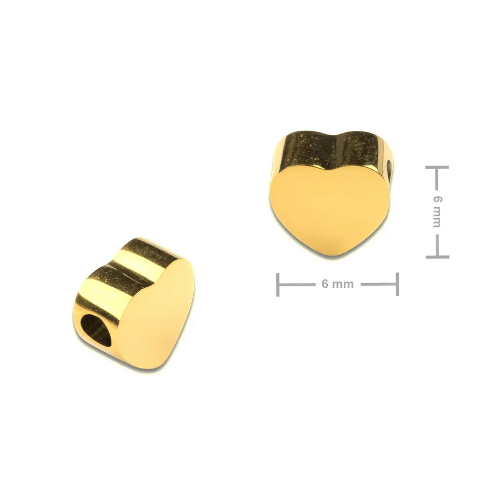 Korálek z chirurgické oceli ve tvaru srdce 6 x 6 mm v barvě zlata - 1 ks
