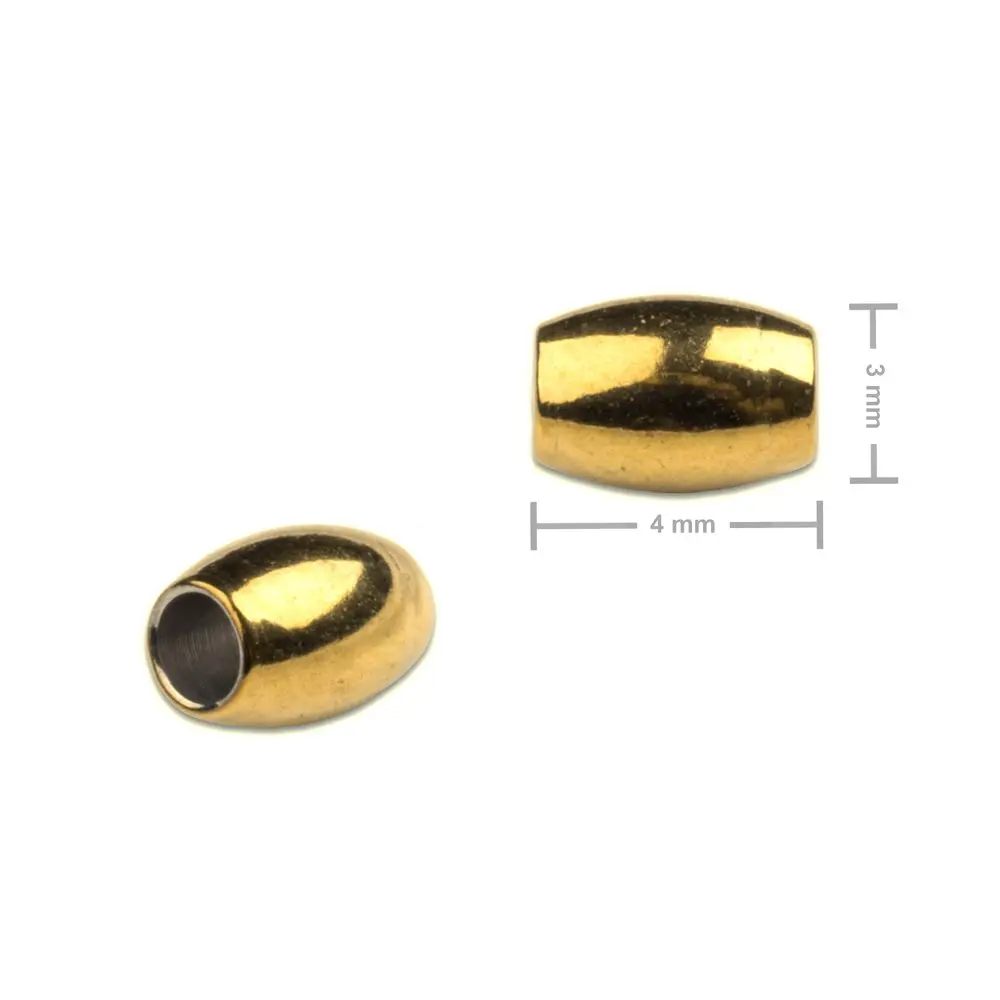 Korálek z chirurgické oceli ve tvaru rýže 3 x 4 mm v barvě zlata - 10 ks