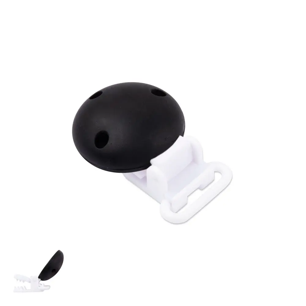 Silikonový klip na dudlík 33,5 mm s plastovou sponou Black - 5 ks